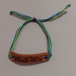 Costa Rica Genuine Leather Souvenir Bracelet Unisex Adjustable Cord